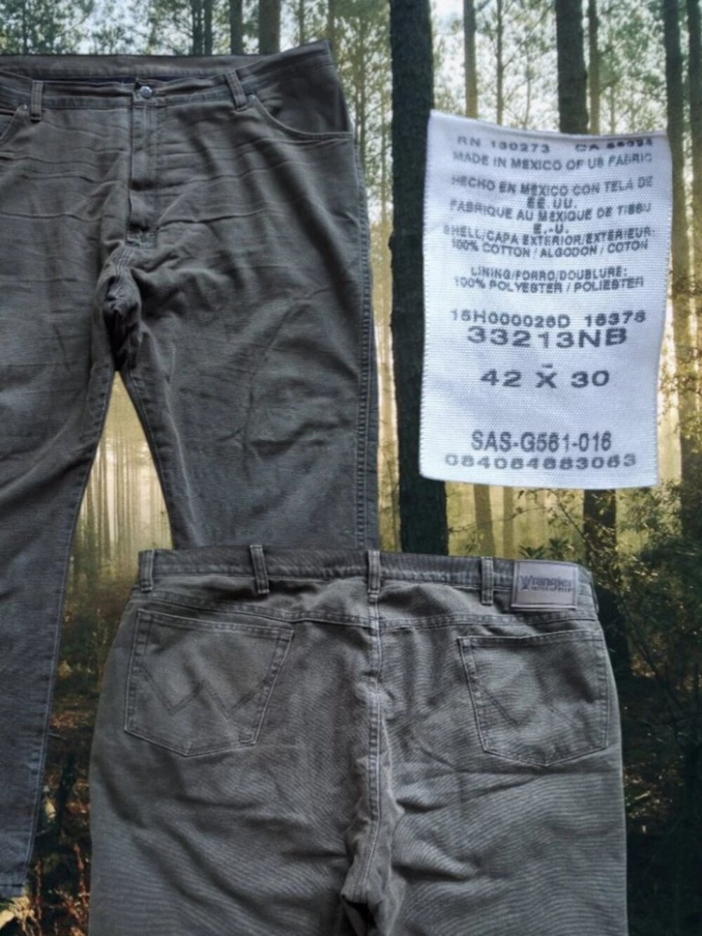 Wrangler Rugged Wear Thermal Lined Canvas Jeans Mens Sz 42x30 Brown Straight